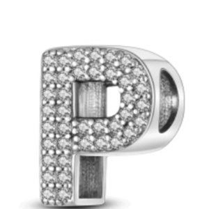S925 Sterling Silver Initial Pendant "P" with Cubic Stones